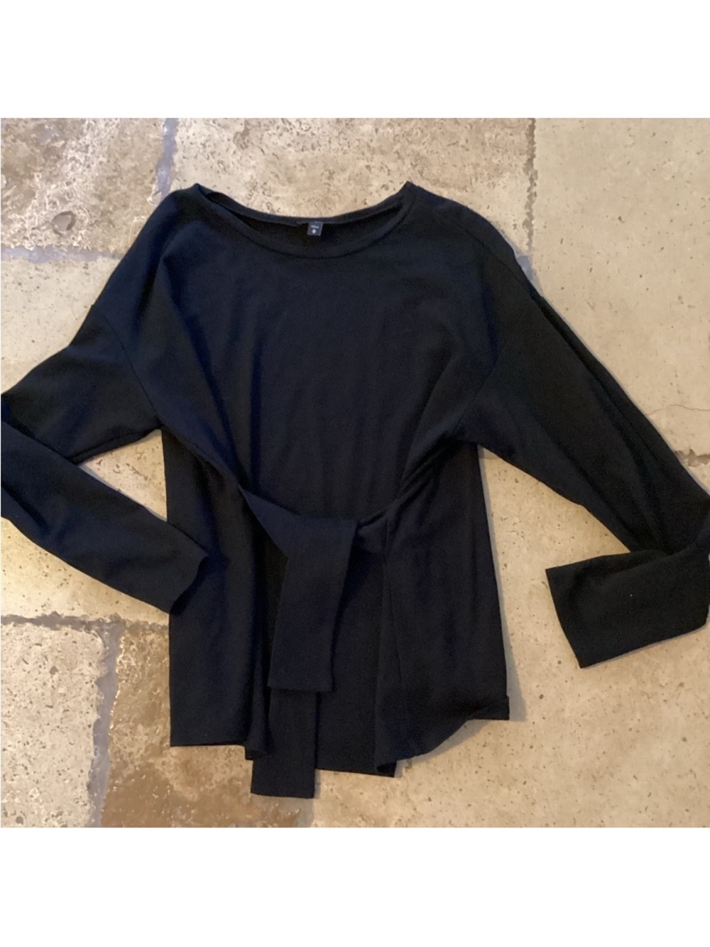 Black Long-Sleeve Tie-Waist Top